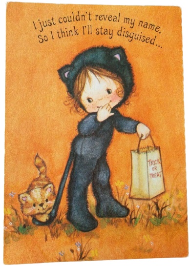 Vintage Hallmark Halloween Greeting Card Girl in Black Cat Costume