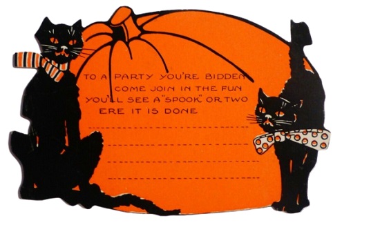 Vintage Black Cats and Big Pumpkin Halloween Party Invitation