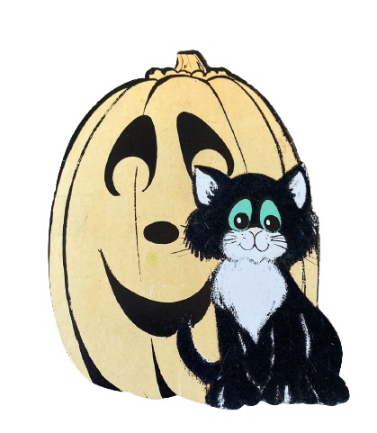 Halloween Wall Decoration Tuxedo Cat and Pumpkin