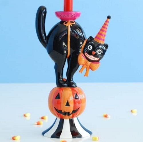 Halloween Black Cat and Pumpkin Candle Holder - Glitterville