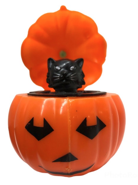 Vintage Halloween Pop Up Toy Black Cat and Pumpkin