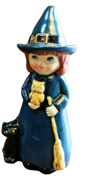 Napco Witch holding Owl with Black Cat Figurine