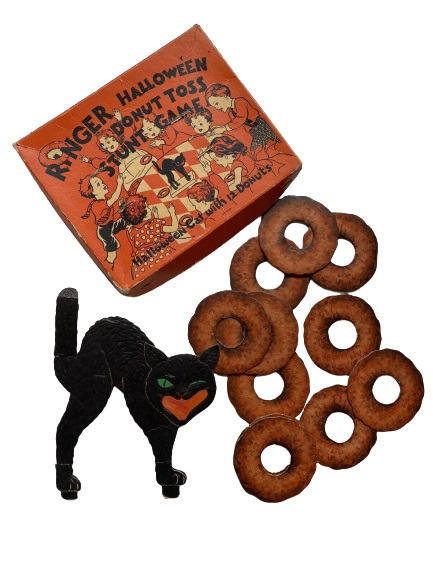 Vintage Halloween Ringer Donut Toss Game with Cat