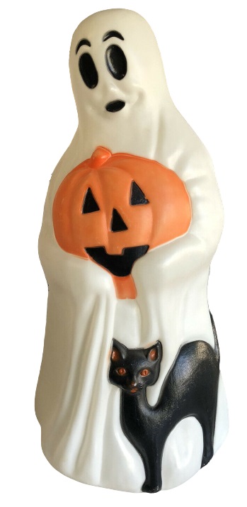 Vintage Empire Halloween Lighted Blow Mold Ghost with Black Cat and Pumpkin