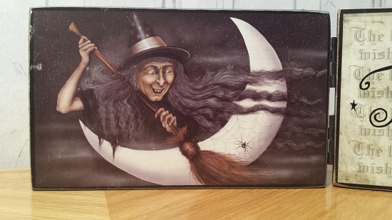 Retro Halloween The Witch Is In Vintage Repro Wooden Diptych