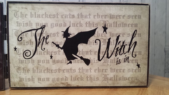 Retro Halloween The Witch Is In Vintage Repro Wooden Diptych