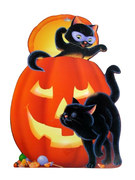 Hallmark 1981 Halloween Die Cut Black Cats and Pumpkin