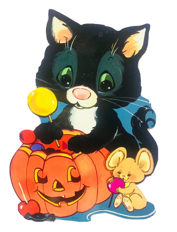 Vintage Eureka Halloween Decoration Cat and Mouse with Lollipops