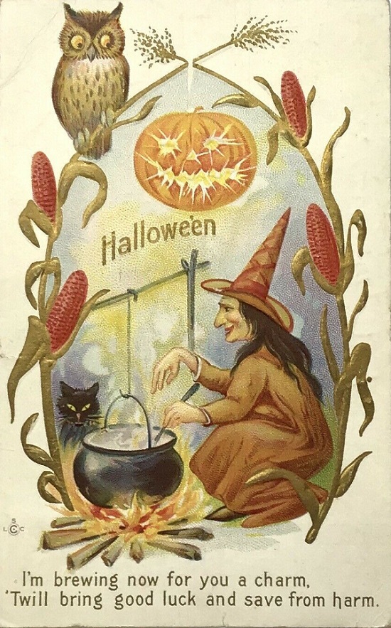 Vintage Halloween Postcard Stecher Witch Brewing A Charm