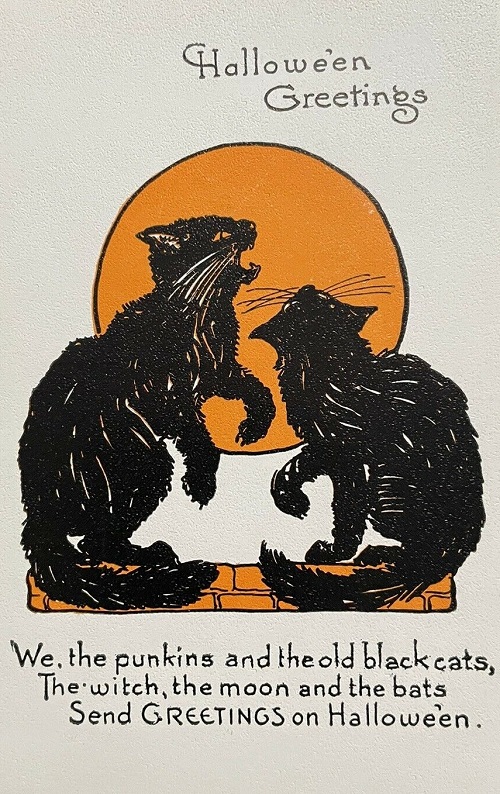 Vintage Halloween Postcard Two Black Cats Moon Metropolitan News Company